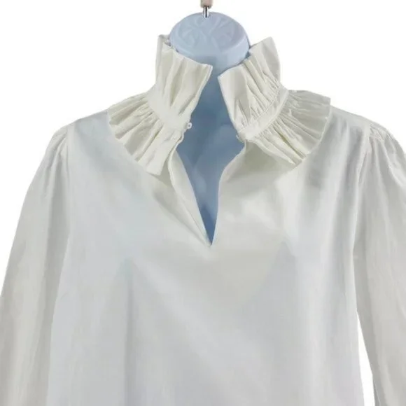 Tuckernuck Bouvier Blouse White Poplin Ruffle Neck NWT Size L - Picture 5 of 12